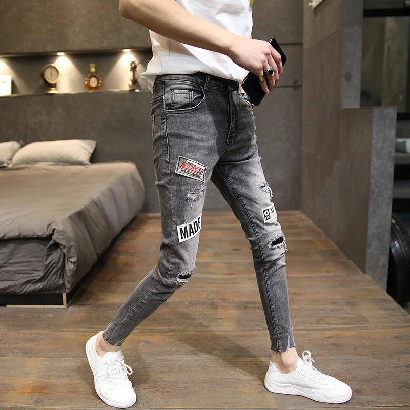 

Summer Thin Beggars Ripped Ankle Length Jeans Men's Celebrities With The Same Paragraph Student Feet Teenager Pencil Pants Men