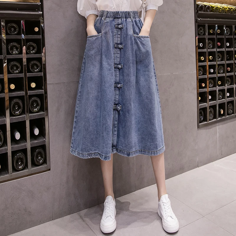 

2023 New Casual A-line Denim Skirt For Women Clothing Spring Autumn Preppy Elasticity High-waisted Pocket Jeans Skirts AC148