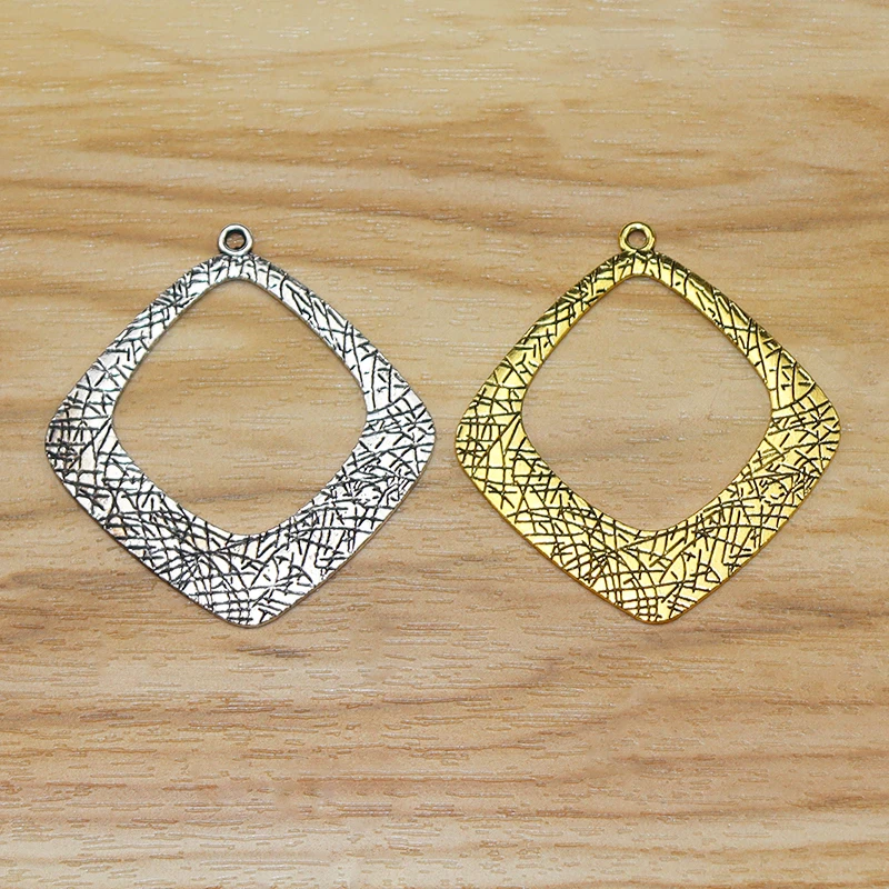 

10 Pieces Tibetan Silver/Gold Hollow Square Charms Pendants 2 Sided for Earrings Jewellery Making Accessories 37x37mm