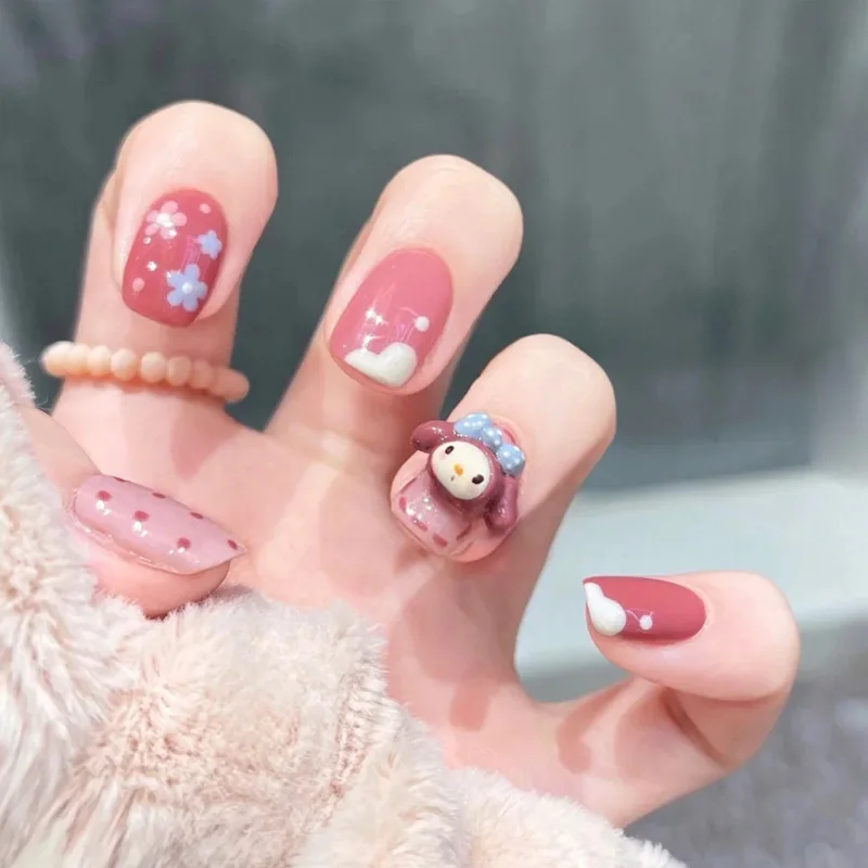 

24Pcs/Set Artificial Full Coverage Coffin Wearing Reusable Fake Nails Cute Kawaii Press-On Nail Ballerina False Nails with Glue