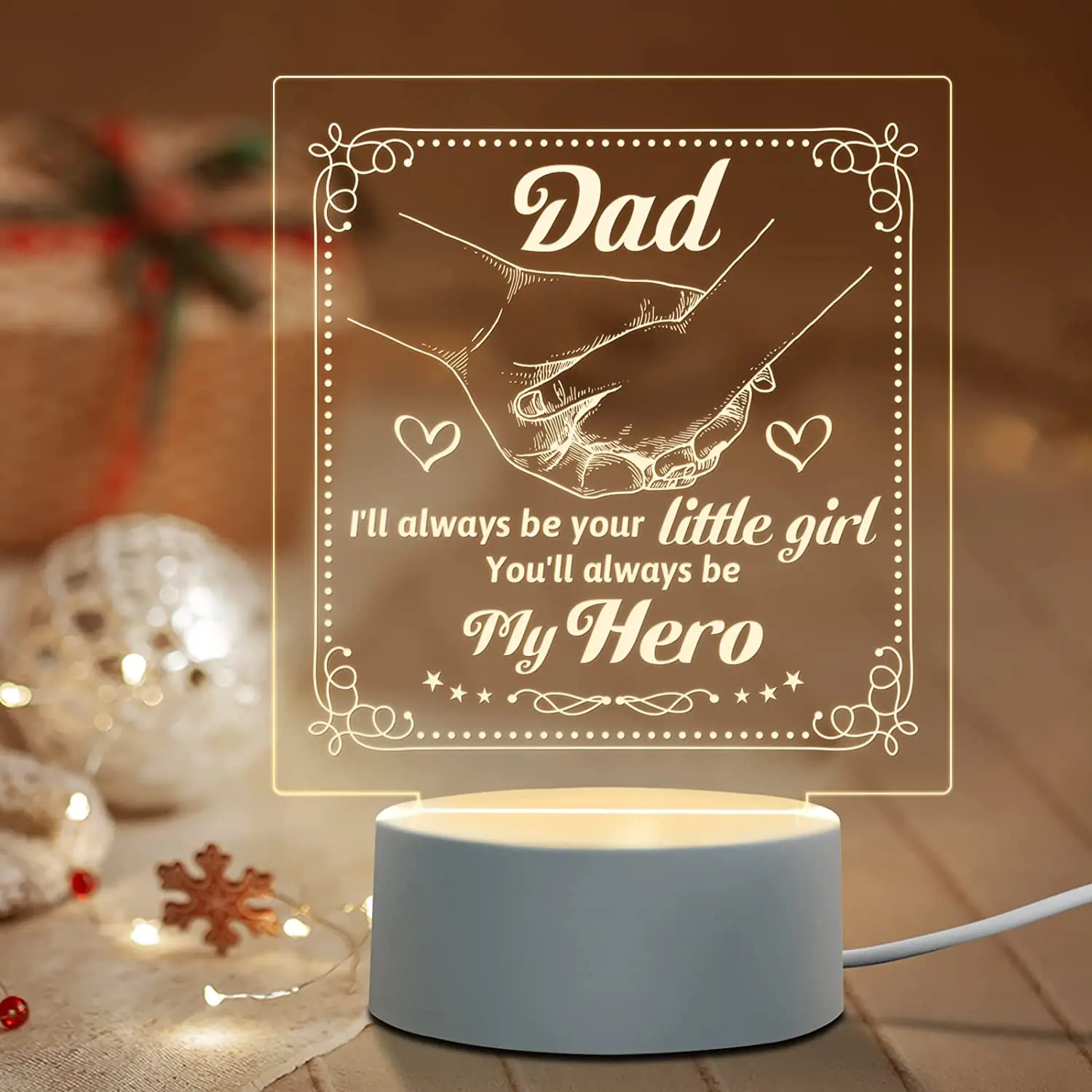 Dad Birthday Gifts Acrylic Engraved Night Light Father's Day Christmas Thanksgiving Day Gifts for Dad from Daughter, Son