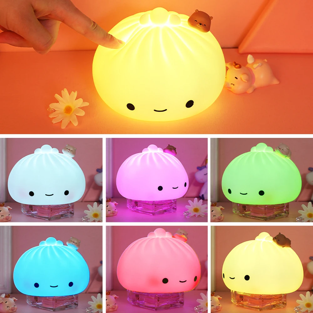 

Cute Bun Tap Night Light Silicone Atmosphere Lamp Children Kids Holiday Gift Dimmable Sleeping Night Lamp 5V USB Charging