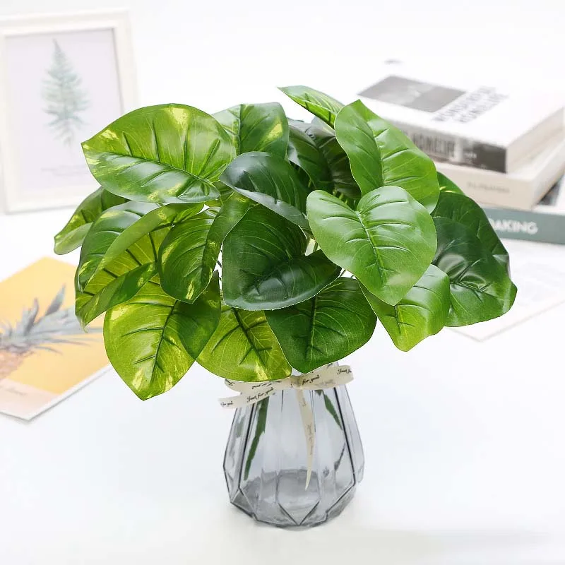 

Artificial Flower Simulation Plant Wall Potted Flower Arrangement with Background Decorative Leaves 9 Pronged Turtle Back Leaves