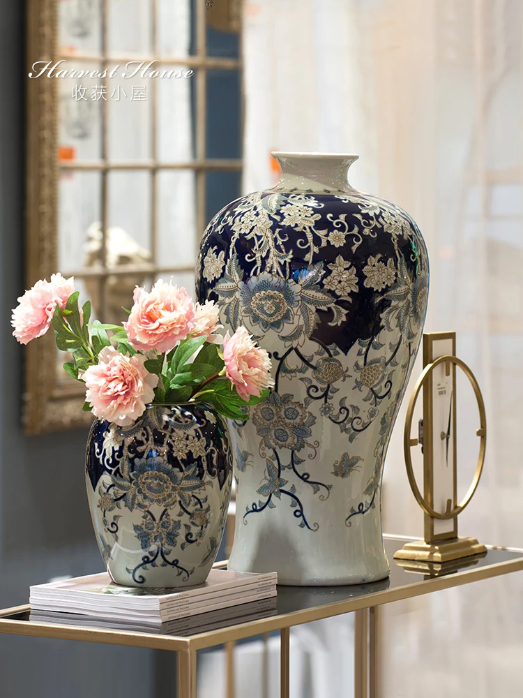 

Hand Painted Blue and White Ceramic Vase General Bottle Crack European New Chinese Style Mixed Ornament