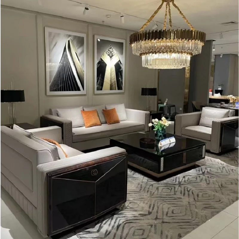 

Italian Light Luxury Large Unit Suite Package Furniture Sofa Villa Living Room Hong Kong Style Combination Postmodern Genuine Le