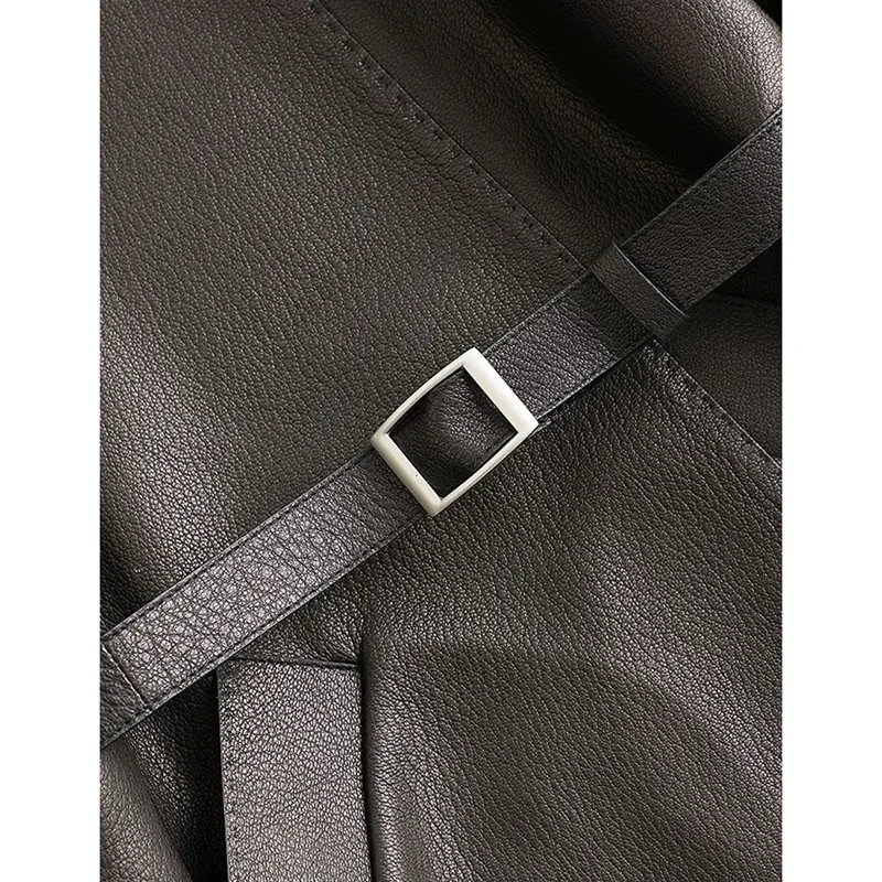 Черная кожаная куртка из оленьей кожи женское короткое пальто весна-осень 2024