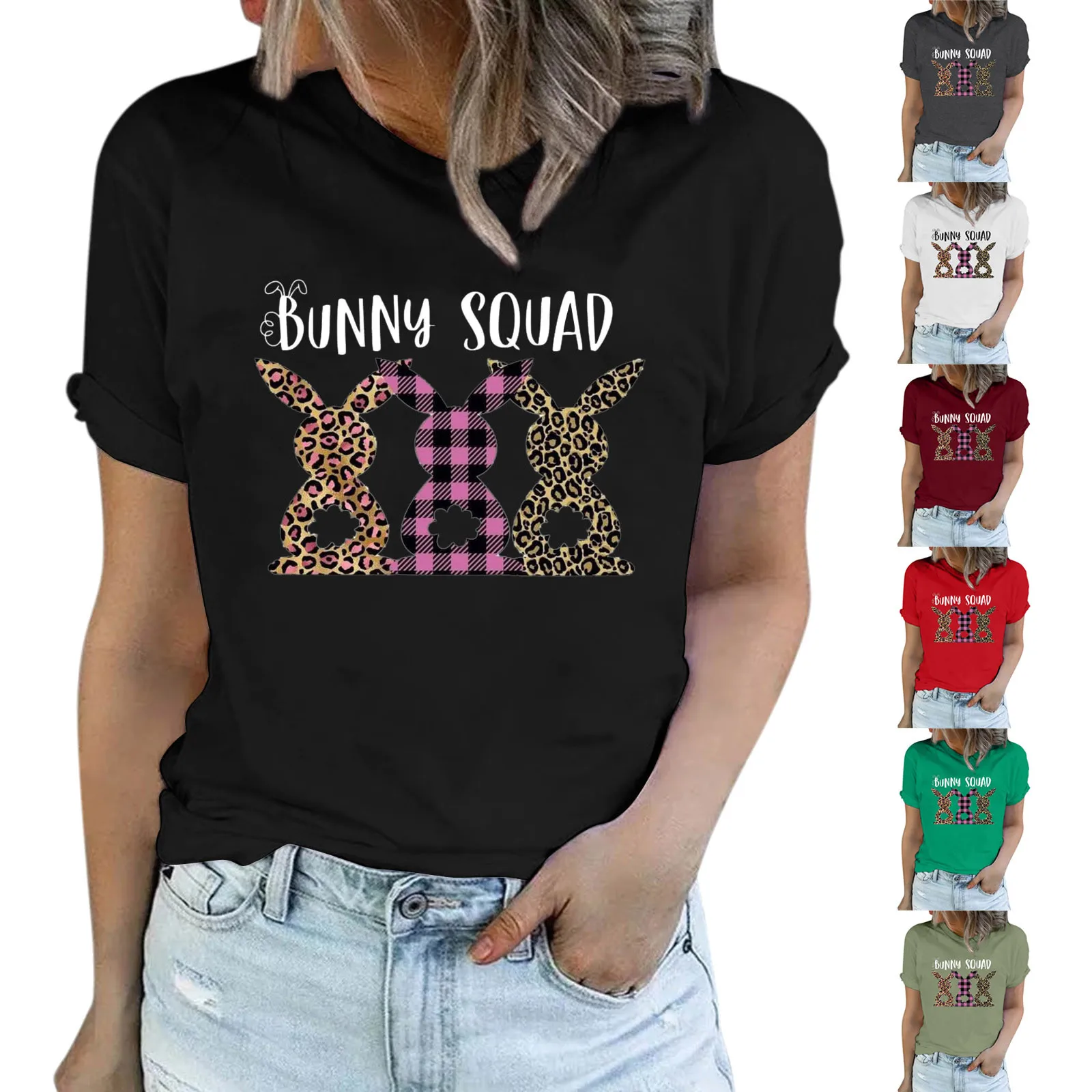 

Женская свободная футболка с коротким рукавом и круглым вырезом на День Пасхи с буквенным принтом