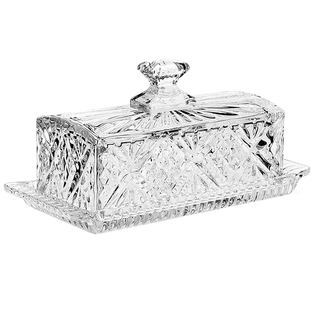 

Butter Dish Lid Plate Cheese Keeper Container Holder Cover Serving Tray Clear Covered Box Crystal Dessert Transparent Fruit