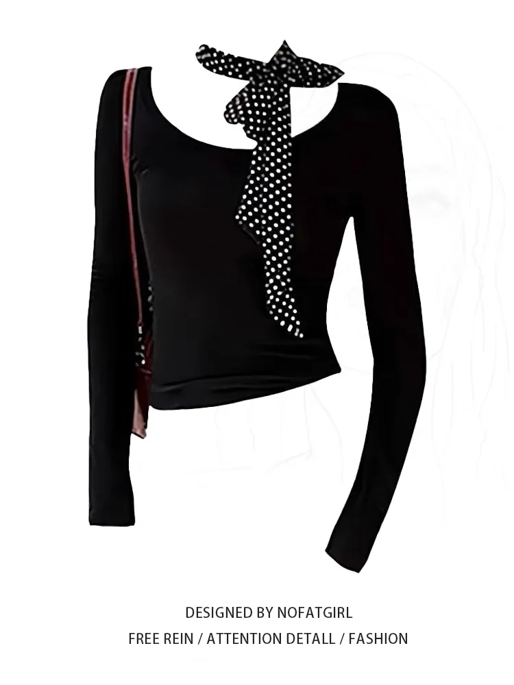 Большие размеры Chubby Girl American Gyaru U-образный воротник Рубашка с длинными рукавами