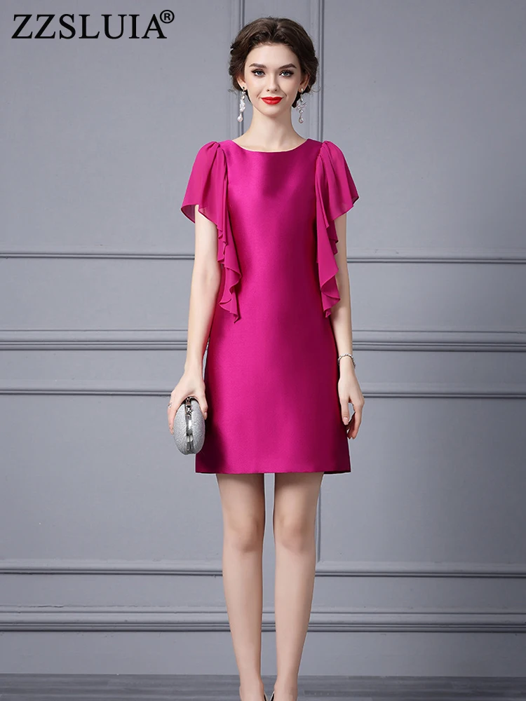 

ZZSLUIA элегантные платья для женщин, однотонное дизайнерское тонкое мини-платье с рукавами-бабочками и оборками, модные деловые платья для женщин