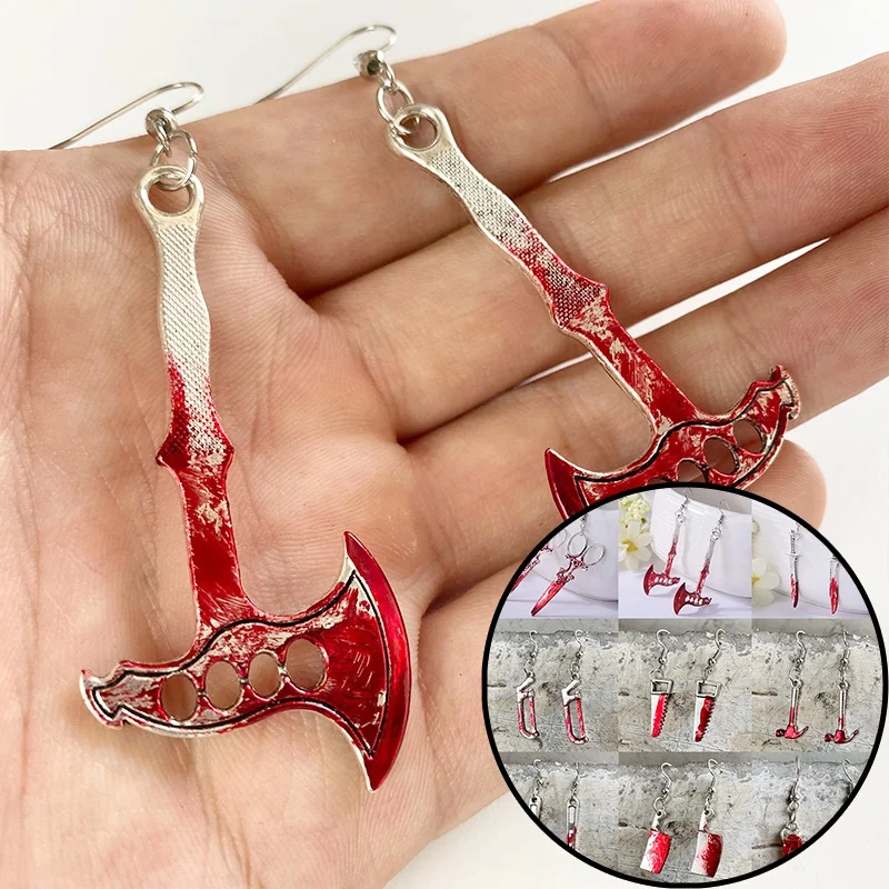 

Halloween Horror Bloodstain Scissors Axe Sharp Knife Dangle Earrings for Women Exaggerated Jewelry Gothic Accessories Pendientes