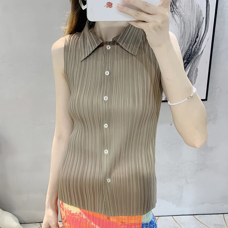 [Распродажа] Sanzhai Top новая летняя повседневная рубашка без рукавов на пуговицах