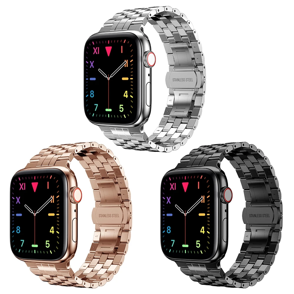

For Apple Watch Series 7 45mm 41mm Stainless Steel Butterfly Buckle Strap Metal Band for iWatch 6 SE 5 4 3 2 44mm 40mm 42mm band