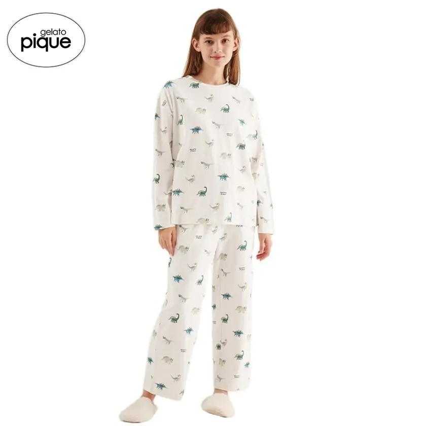 

Room Wear Gelato Pique 2022 Autumn and Winter Women's Pajamas Set Dinosaur Printed Cotton Homewear