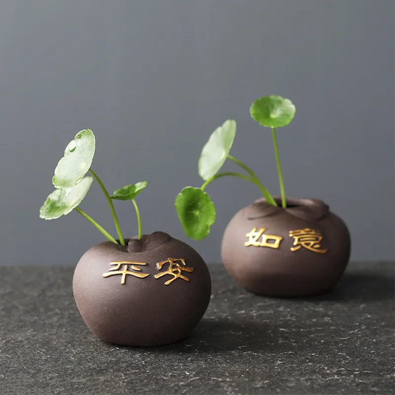 Фото Creative Purple Clay Tea Pet Fingertip Mini Flower Pot Hydroponic Plants Garden Bonsai Ornaments Boutique Tea Set Decoration №3