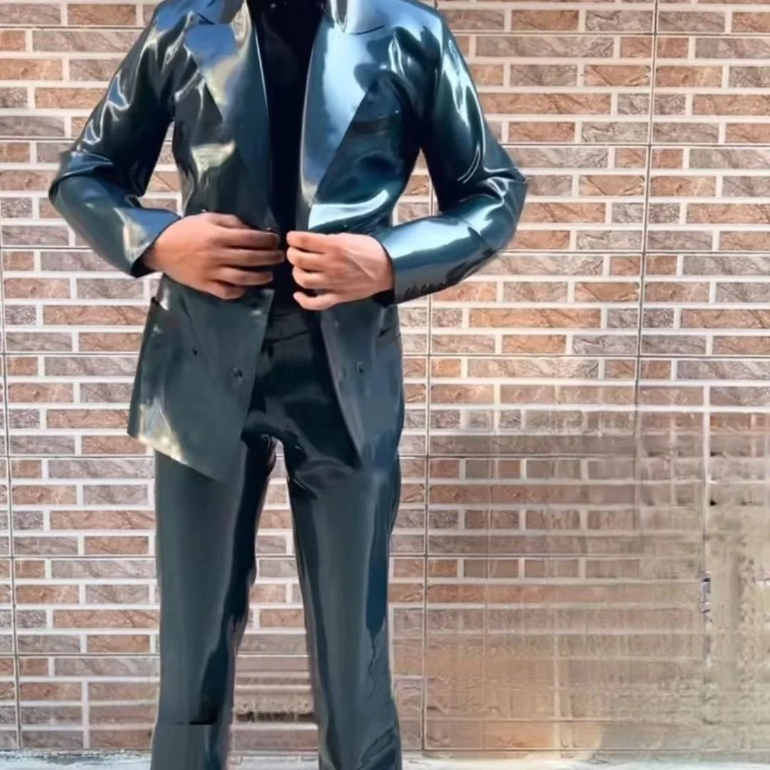 Мужской модный латексный резиновый костюм ручной работы с длинными рукавами