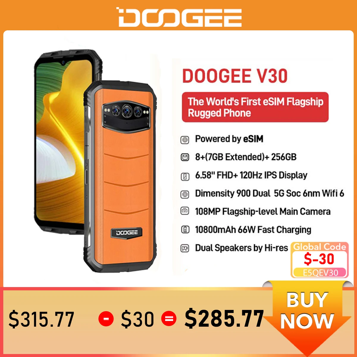 DOOGEE V30 eSIM Dual 5G  Rugged Phone 6.58