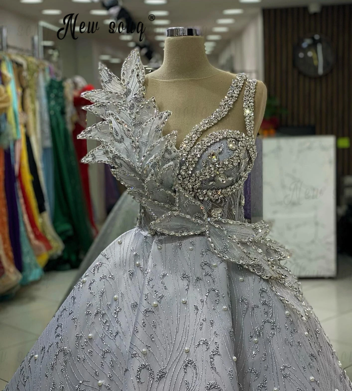 Блестящее серебряное бальное платье свадебные платья Роскошные с бисером