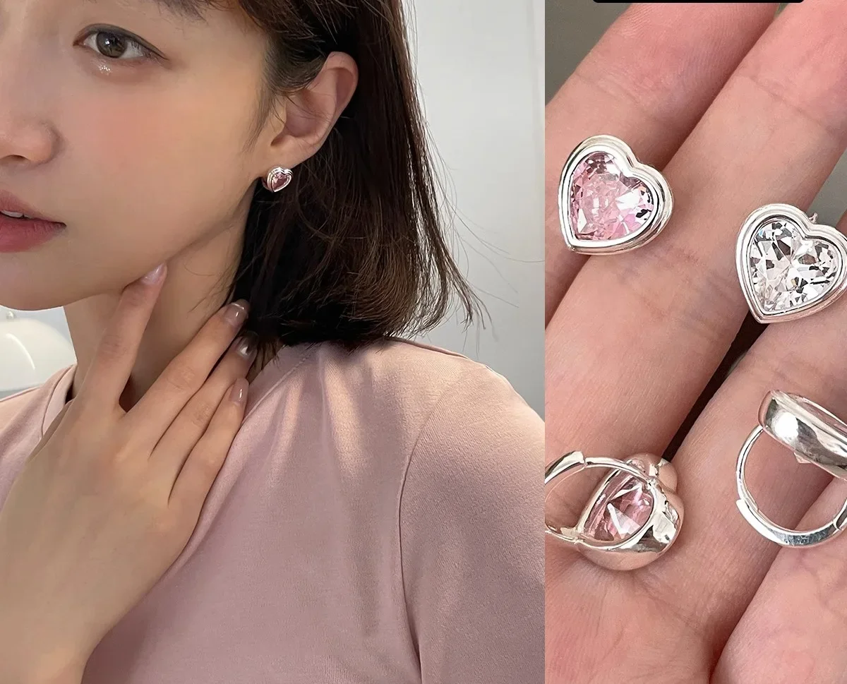 Женская бижутерия в виде сердца розового и белого циркона