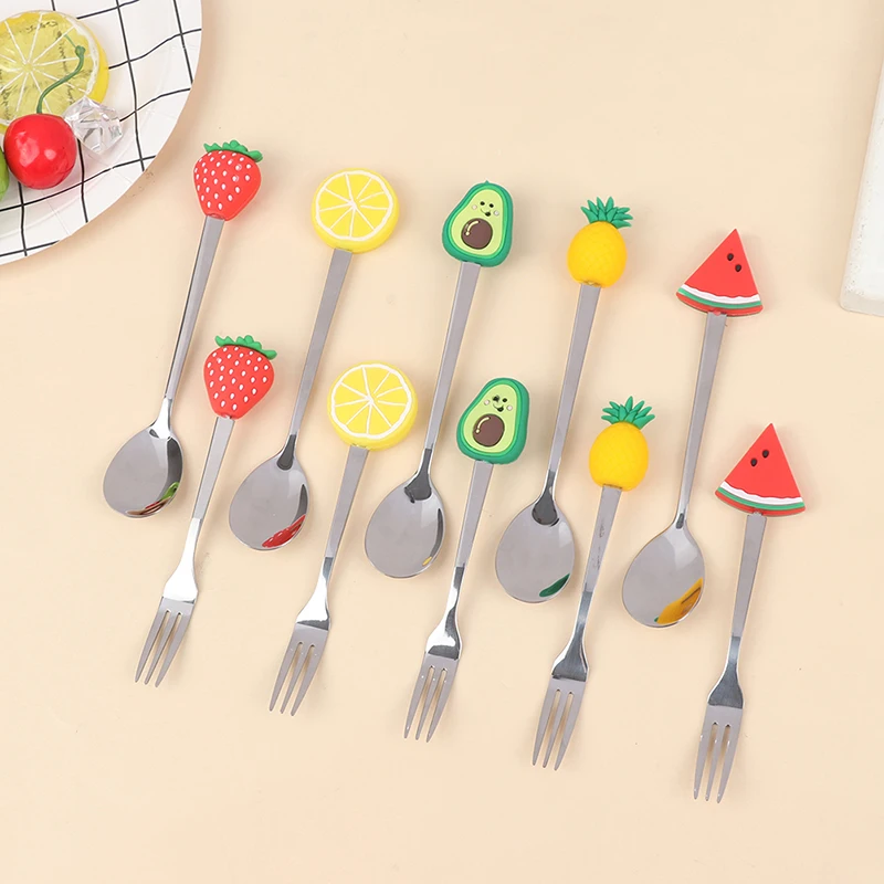 

1set creative coffee spoon fruit pattern stirring spoon cake dessert fork