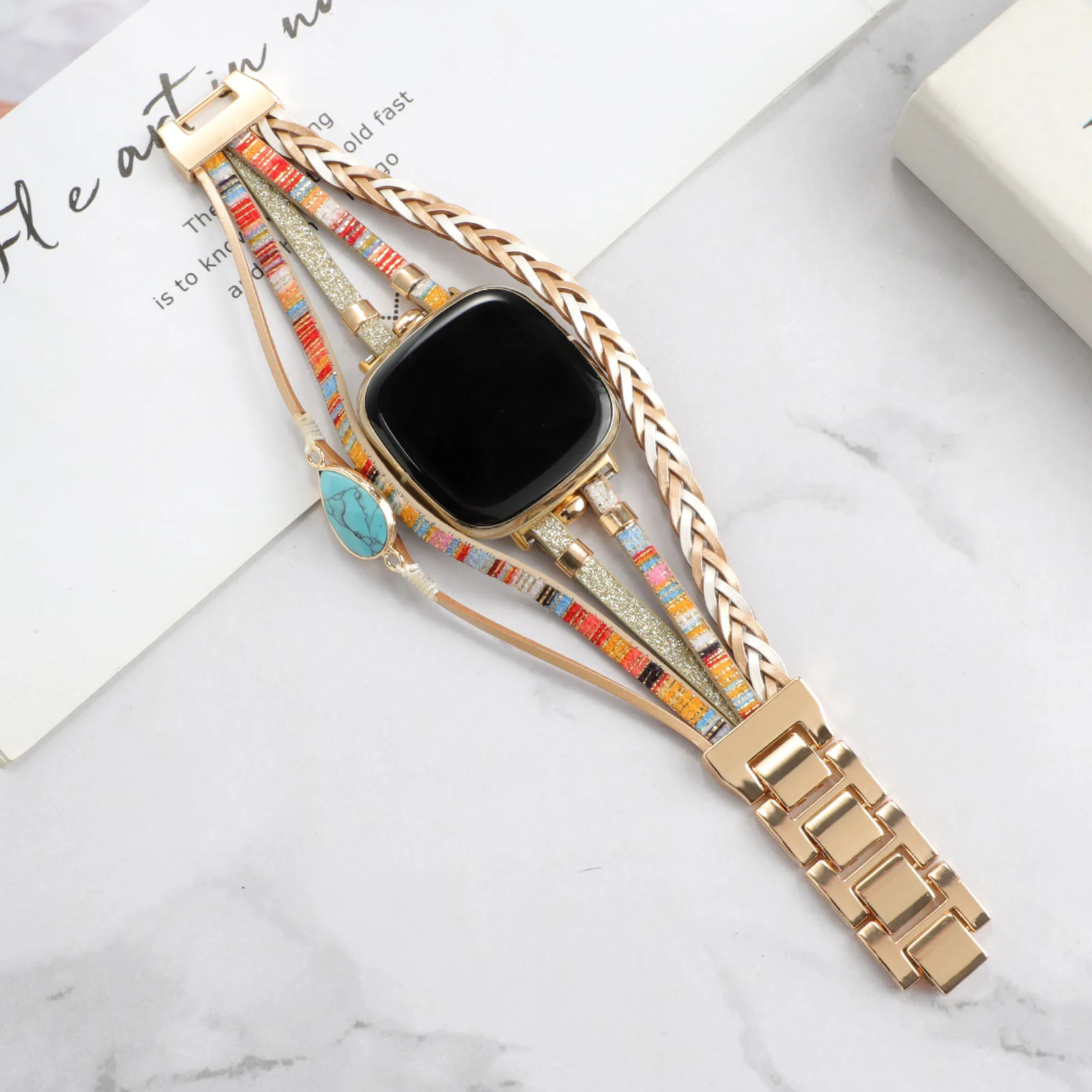 Woven Strap for Fitbit Versa3 watch band Fashion ornament chain bracelet for versa 3/4 stone band women's gentle wrist