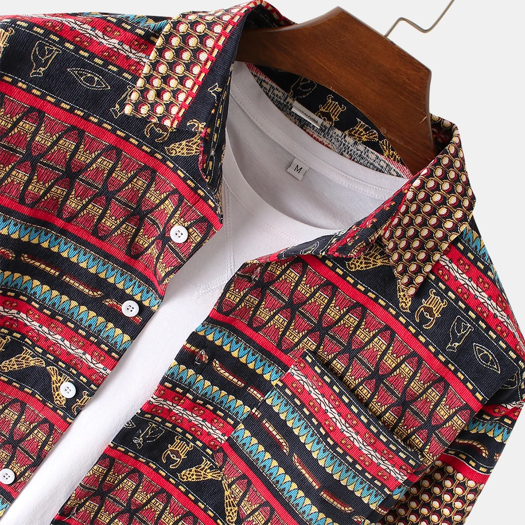 Mens Winter Jackets Cotton Vintage Ethnic Shirt Patter Print Thin Daily Jacket Chest Pocket Shirts