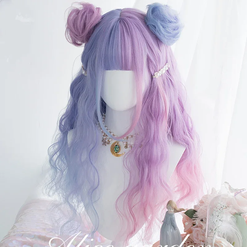 Длинная кудрявая розово-синяя челка HOUYAN с зажимом маленький парик для пучка