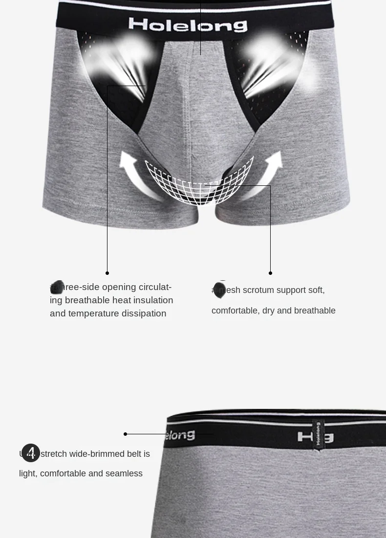 3-Pack Men Modal Boxer Underwear with Scrotum Bag Penis Separation Underwear Breathable Functional Underwear Prolonged Sex Boxer