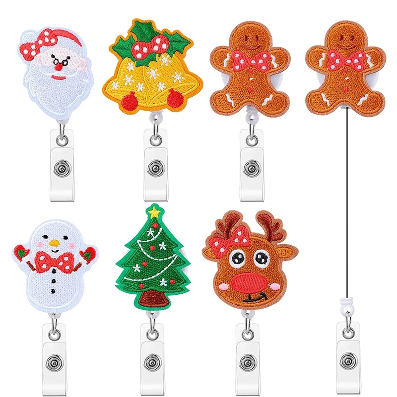 

6 Pcs Christmas Badge Reel Retractable Holder Retractable Id Felt Badge Holder Teacher Badge Clip