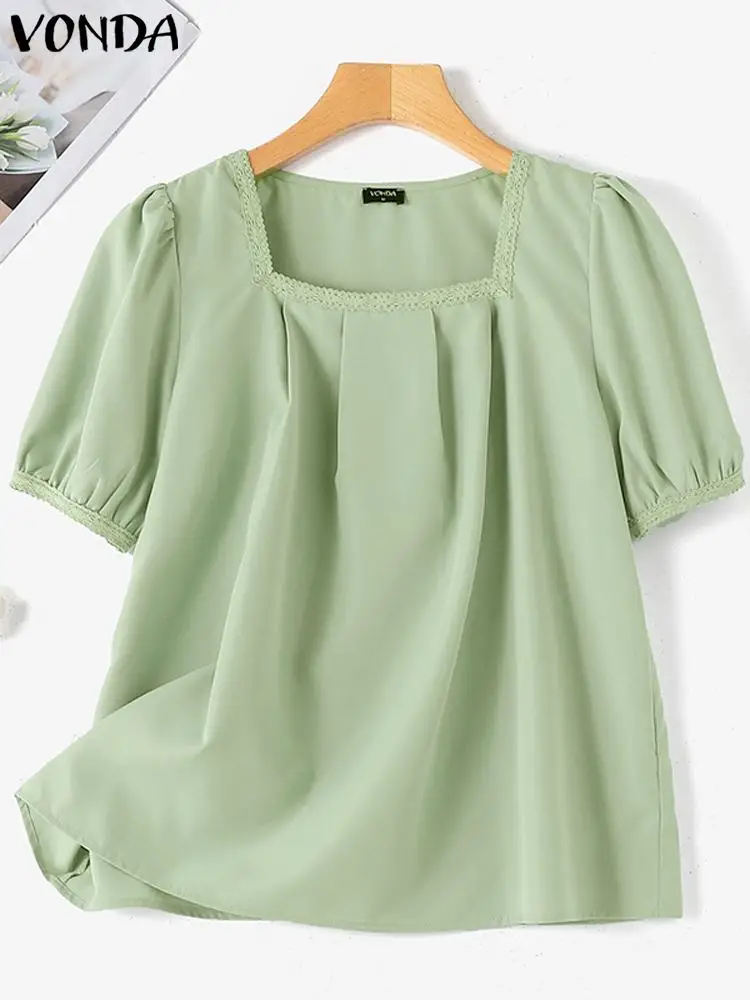 Женская богемная блузка VONDA 2023 повседневные свободные однотонные топы модные