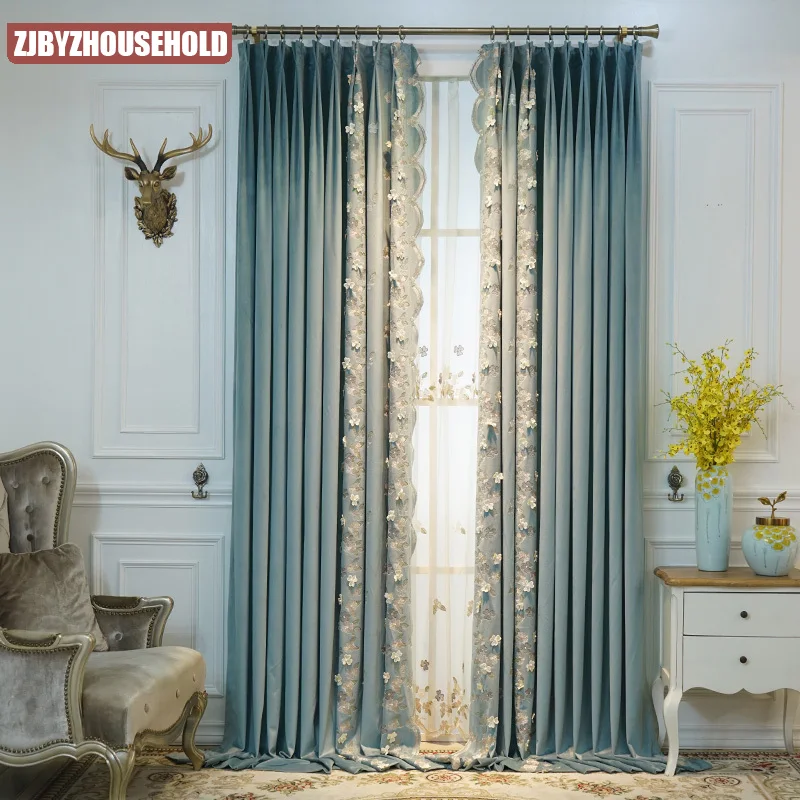 

Modern Minimalist Embossed Embroidered Curtains for Living Room European-style High-end Bedroom Shading Custom