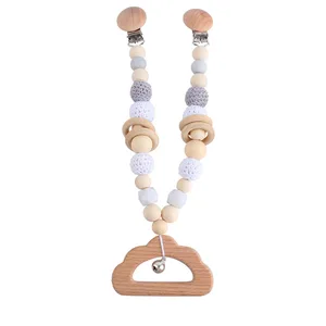 Baby Attache Tetine Baby Silicone Beads Teethers Wooden Rings Handmade Bracelet Pacifier Chain Clips