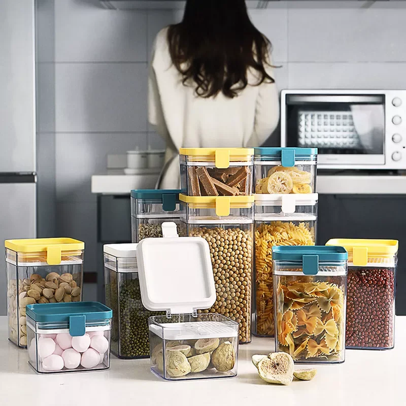 

Grains Sealed Cans Chinese Style Kitchen Transparent Square Dried Fruit Storage Tank Moisture-Proof Rice Bean Storage Box