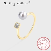 new creative asymmetric pearl square full diamond couple ring for women 18k gold original sterling silver anniversary jewelry
