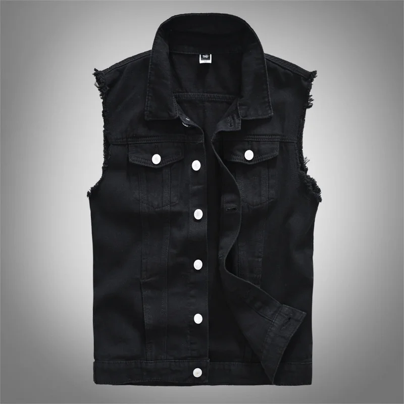 

New Men's Fashion Casual Black ded Sleeveless Vest Denim Vest Jacket Street Punk Style Denim Vest Multiple Size Options M-6XL