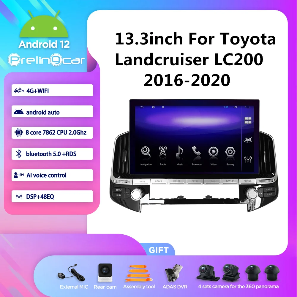 

13.3Inch Android 12 6G + 128Gb For Toyota Landuiser LC200 2016-2020 Auto Multimedia Gps Speler Radio Stereo Ondersteuning Bose