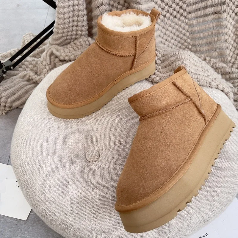 AUSTRALIA 2022 New Hot Cow Suede Leather Women Warm Plush Lined Winter Mini Ankle Platform Snow Boots Flat Waterproof