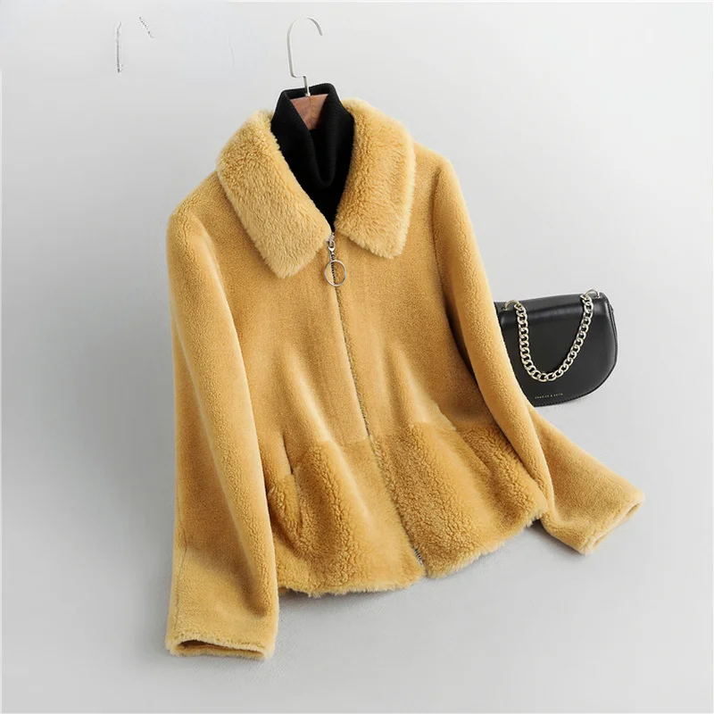 

Real 100% Wool Coat Ladies Jacket Women Autumn Winter 2023 Casual Sheep Shearling Coat Female Elegant Casaco Feminino ZT108
