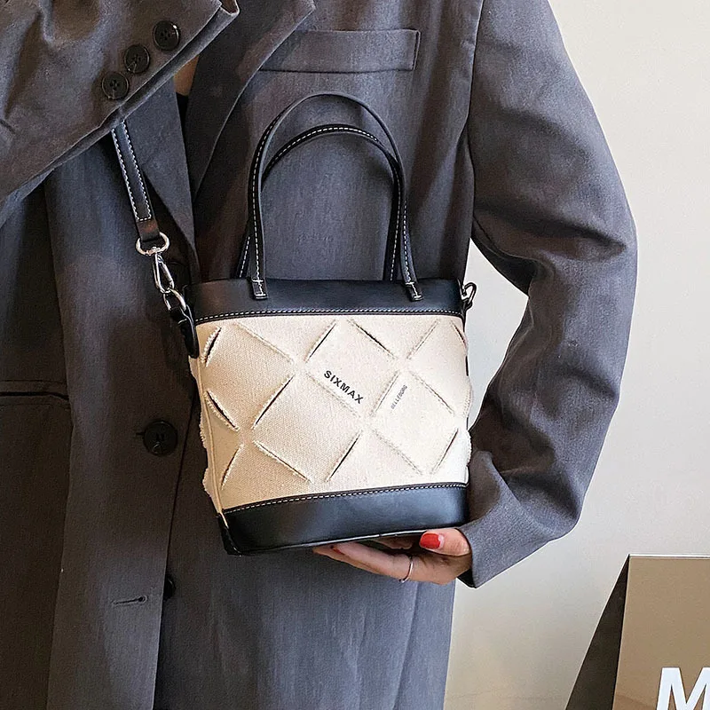 

Women's Bag 2023 New Trend Canvas Shoulder Crossbody Bags for Woman Korean Fashion Ladies Small Tote Bag Bucket Female Handbags