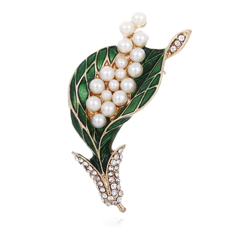 

Enamel Flower Plant Pearl Lapel Collar Brooch Trendy Alloy Enamel Floral Leaf Brooch Pin Bridal Bouquet Jewelry Gift