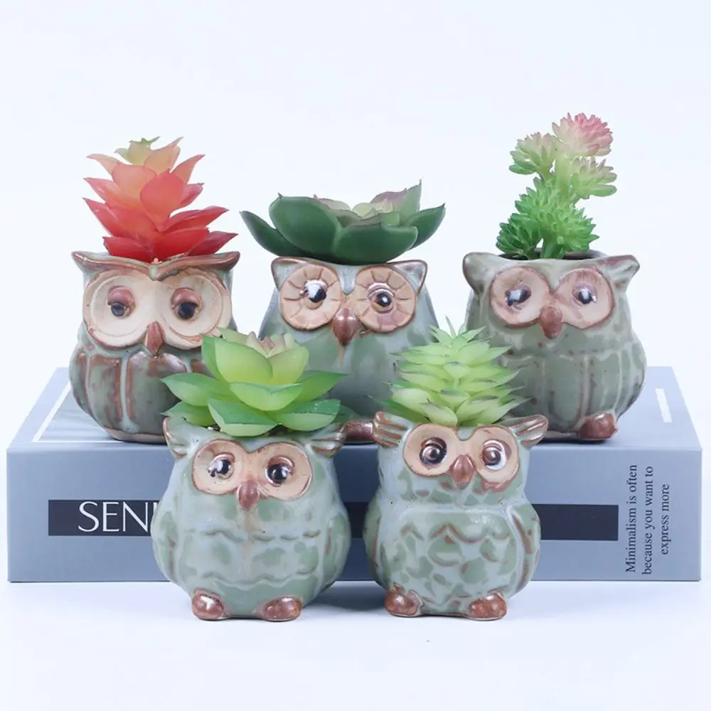 Керамический горшок для суккулентов с совой