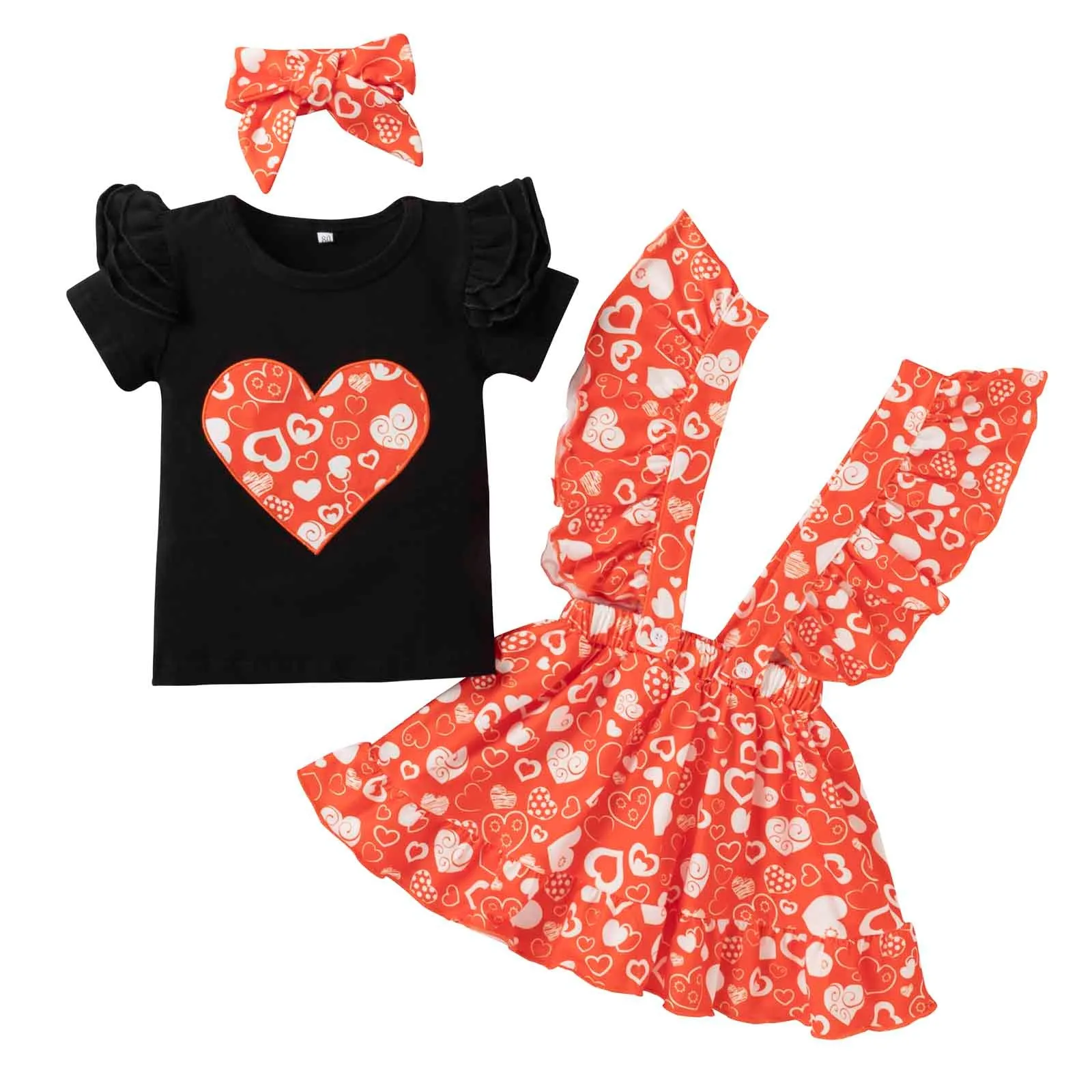 

Princess Day Tops Valentine's Bowknot Set Ruffle Suspender T-Shirt Girls Skirt Top Girls Clothing Trendy Tops for Teen Girls