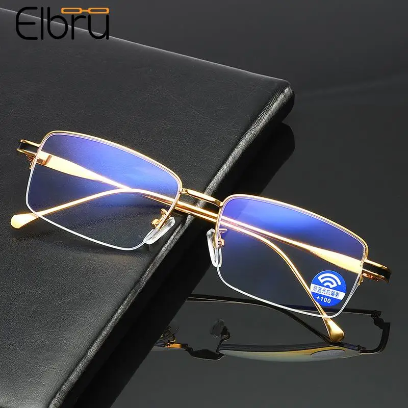 

Elbru Gold Half-frame Anti-blue Light Reading Glasses Women Men Sqaure Computer Hyperopia Eye Glasses Unisex Diopters 0 to+4.0