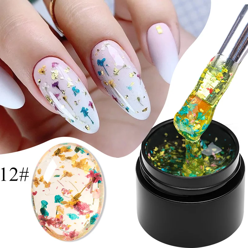 

MEET ACROSS Dried Flower Gel Nail Polish Natural Blue Purple Pink Flower Fairy Gel Soak Off UV LED Nail Art Painting Varnishes