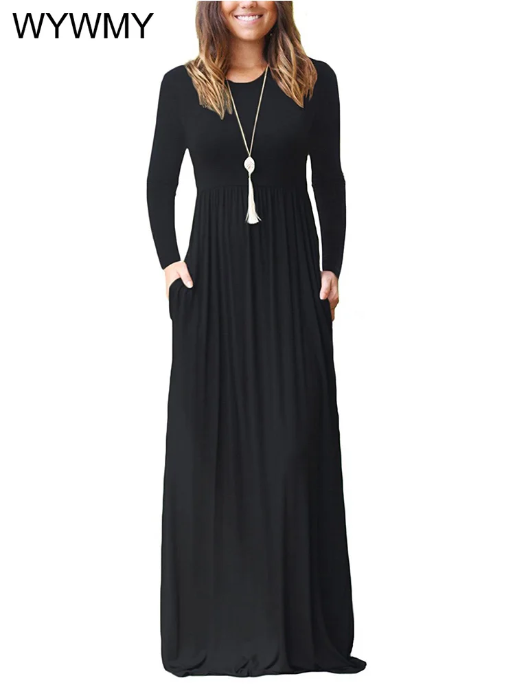 

Spring Summer Women's Dress Solid Casual Short Sleeve Maxi Dress for Women Long Dress Short/Long Sleeve Lady Party Dresses Woman