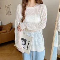 womens sexy pink mohair pullover knit cutout argyle sweater summer fashion knitwear see through harajuku oversized sweater