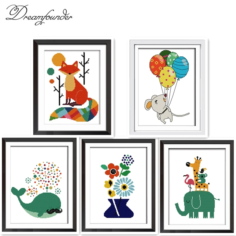 

Elephant and little animals cross stitch kit animal18ct 14ct 11ct count print stitching embroidery DIY handmade needlework plus