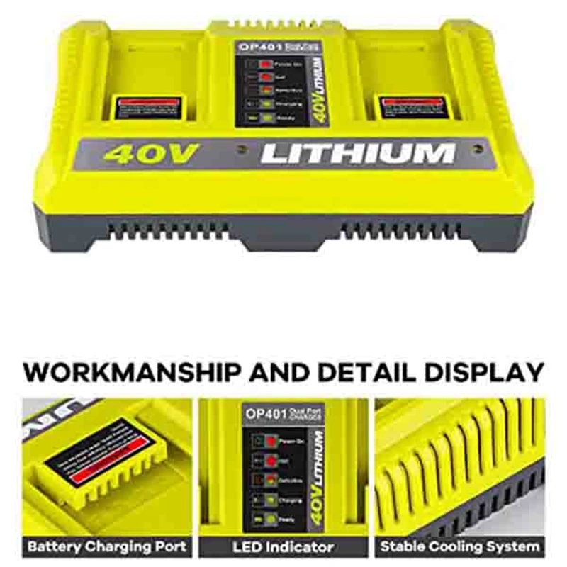 Быстрое двойное зарядное устройство 40 В для литий-ионного аккумулятора Ryobi OP401
