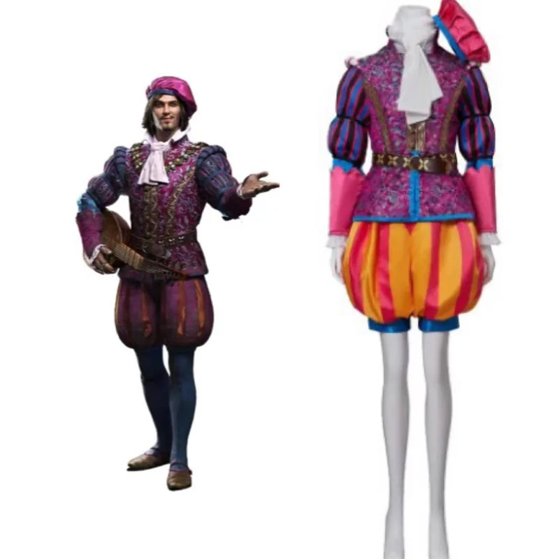 

Game Dandelion Jaskier Cosplay Costume Adult Wizard Suit With Hat Halloween Carnival Outfits
