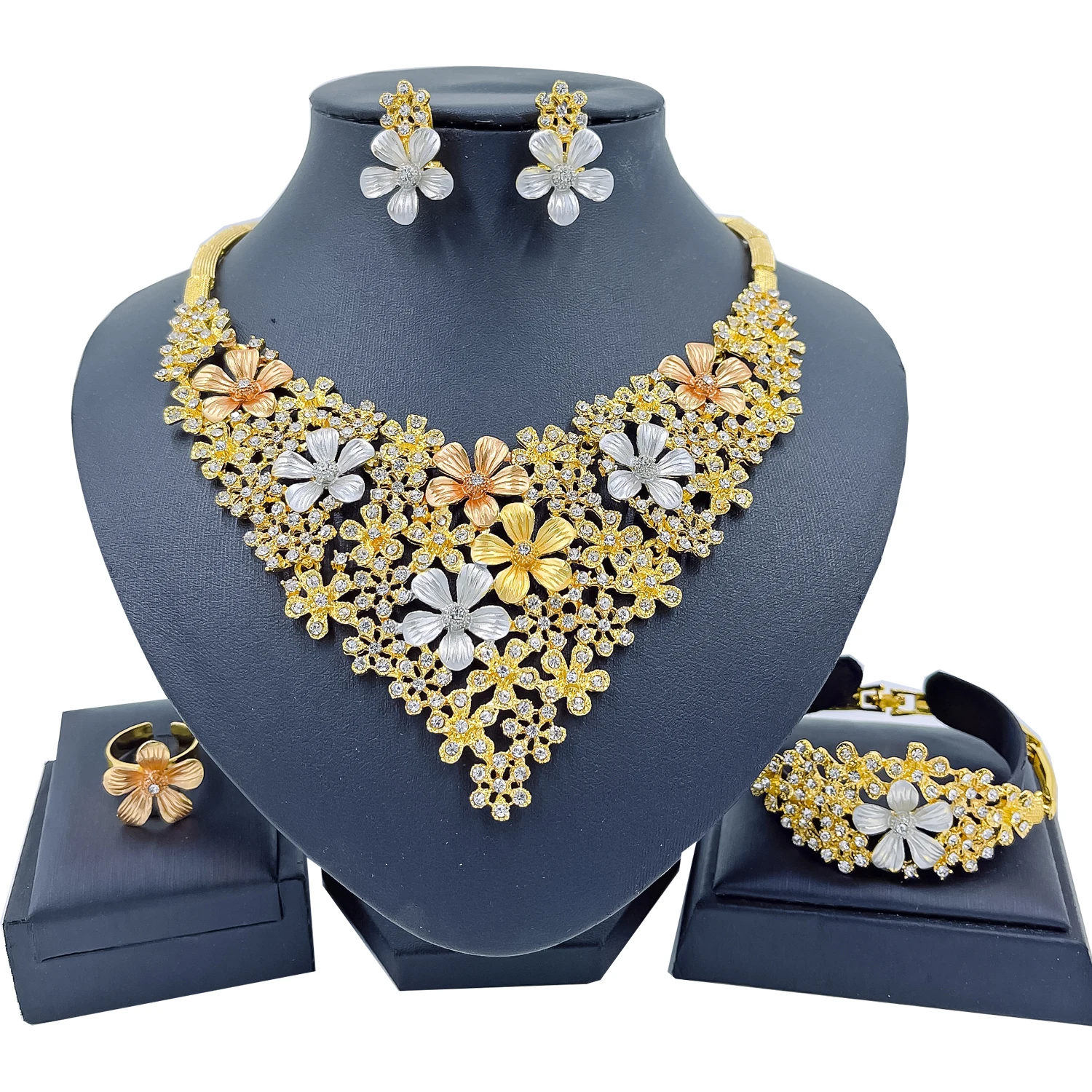 

Boho Jewelry 2022 Fashion Wedding Accessories Colorful Necklace Bracelet Crystal Ring Big Earring Woman Bridesmaid Gift